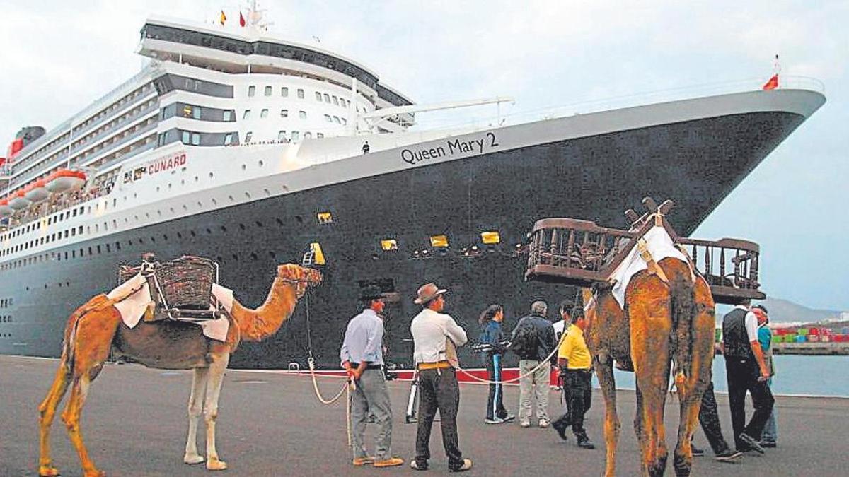 Camellos a la espera de cruceristas en el muelle  de Los Marmoles de Arrecife.