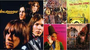 Portadas de ’The Stooges’ de The Stooges; ’Kick out the jams’, de MC5; ’Beggars banquet’, de The Rolling Stones; ’Trout mask replica’, de Captain Beefheart, y ’Black Sabbath’, de Black Sabbath.