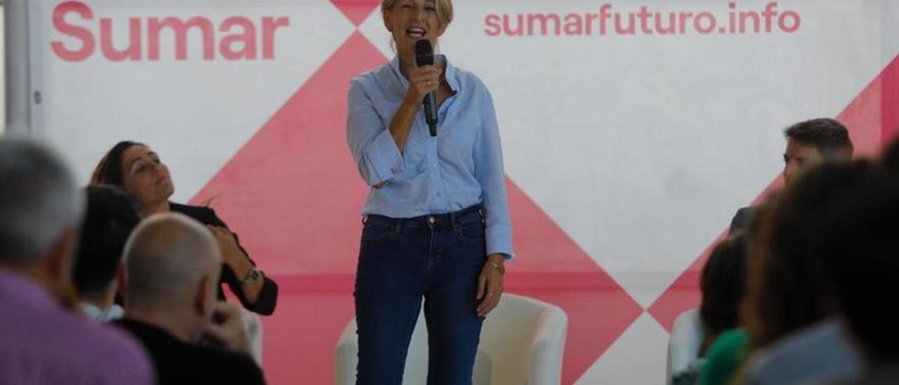 Yolanda Díaz en el acto de presentación de su plataforma Sumar en València, a finales de 2022.