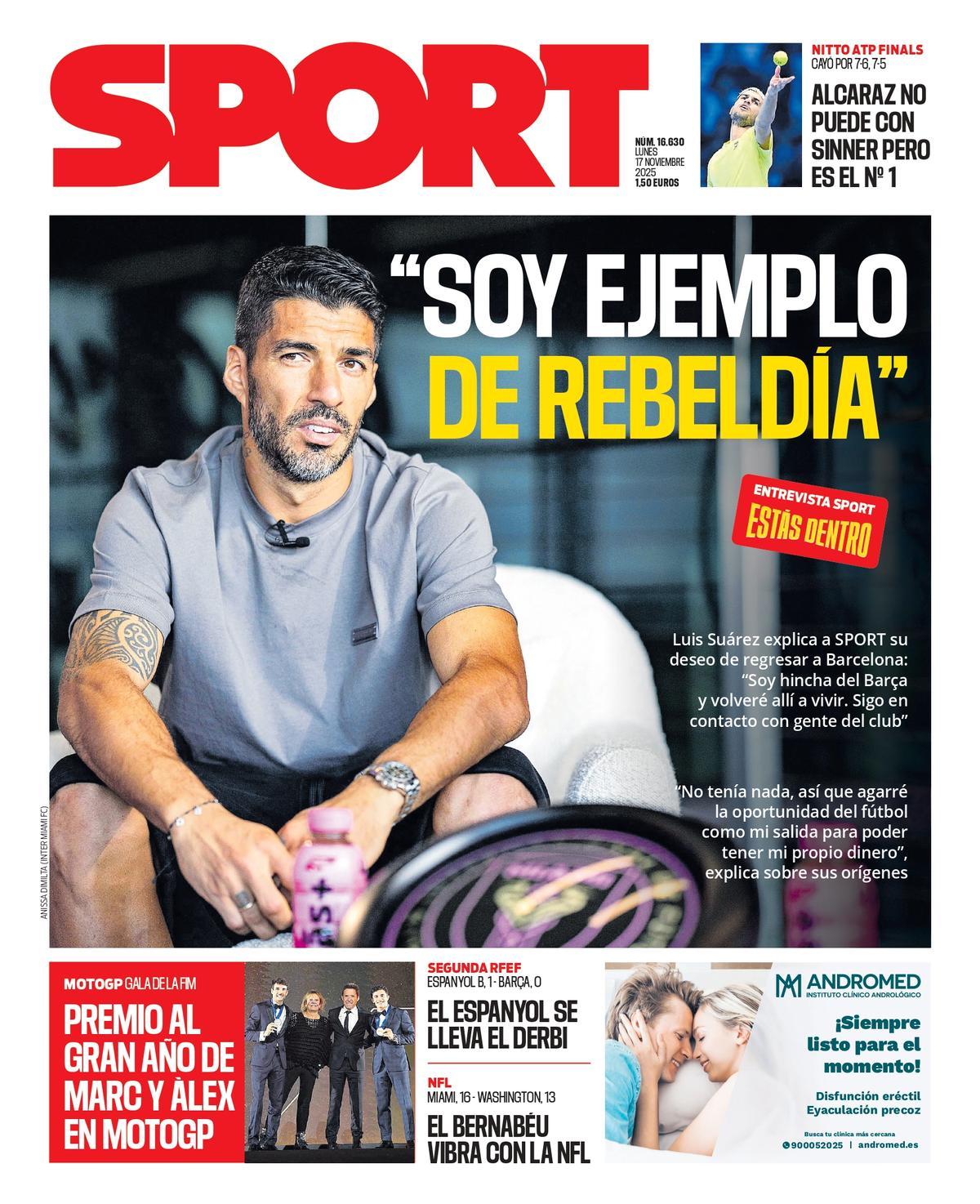 Esta es la portada de SPORT de hoy lunes, 17 de noviembre de 2025