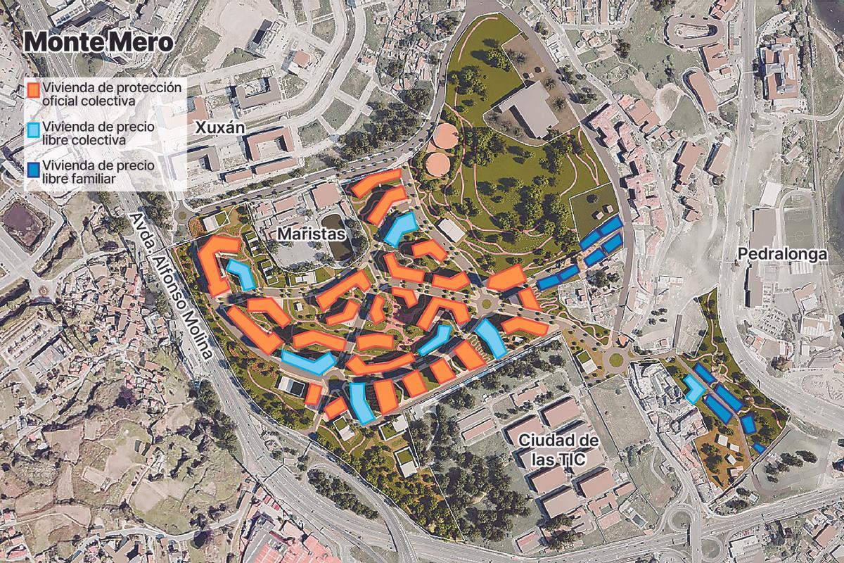 Maquetas, recreaciones virtuales, dibujos y planos del proyecto de urbanización de viviendas que la Xunta de Galicia promueve en Monte Mero, en A Coruña
