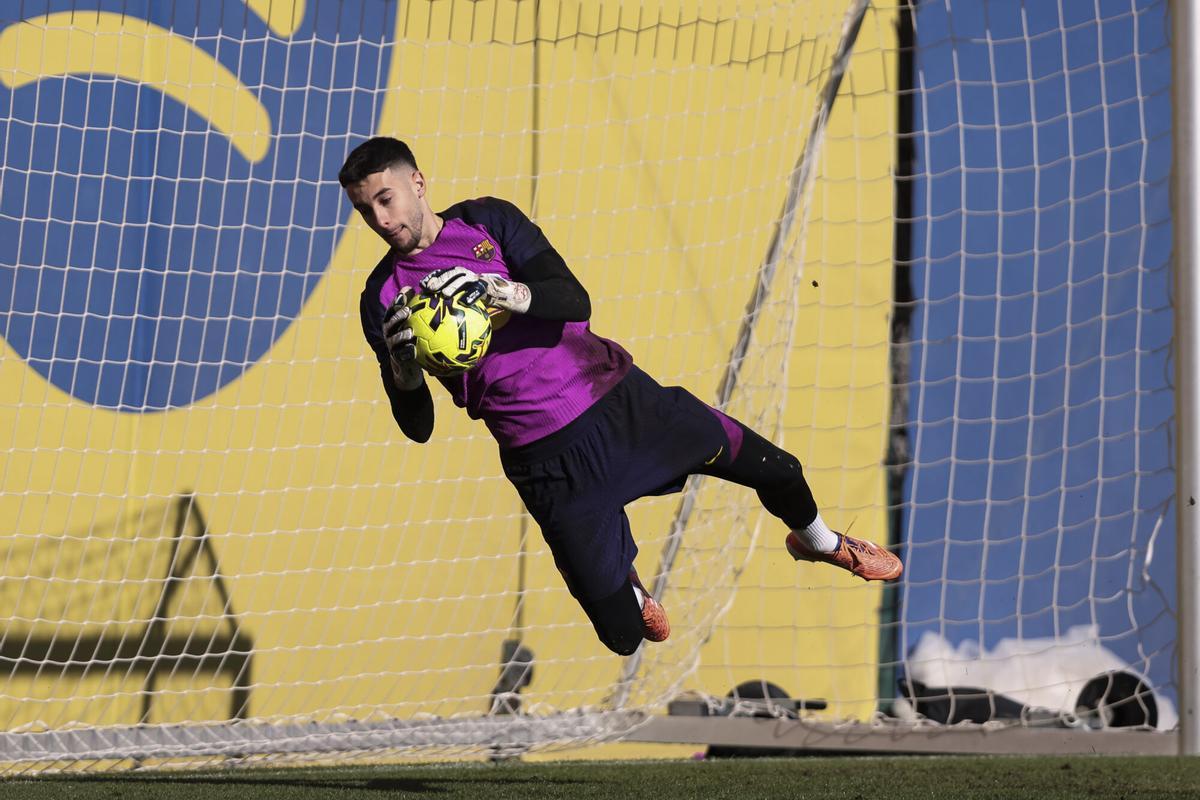 Joan Garcia, durante el entrenamiento previo a partido de este sábado ante el Athletic.