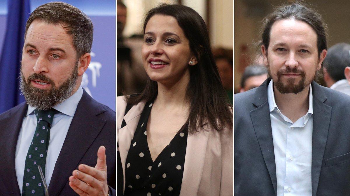 Santiago Abascal, Inés Arrimadas y Pablo Iglesias