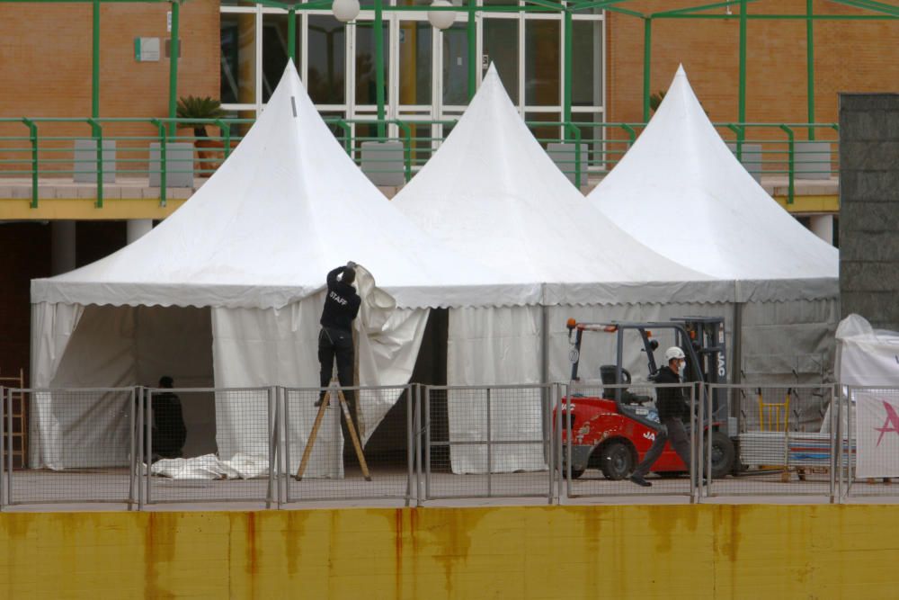 Las obras de acondicionamiento de la ciudad deportiva de Carranque como hospital de campaña continúan con la previsión de que finalicen en esta semana.