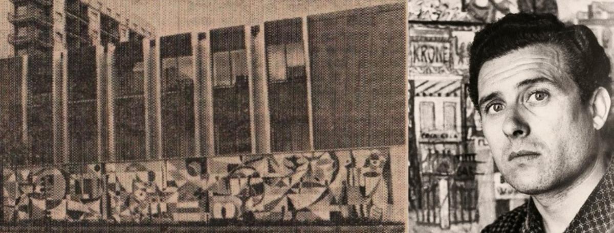 El mural de Radio Juventud Cartagena, a la derecha, su autor, Hernández Carpe