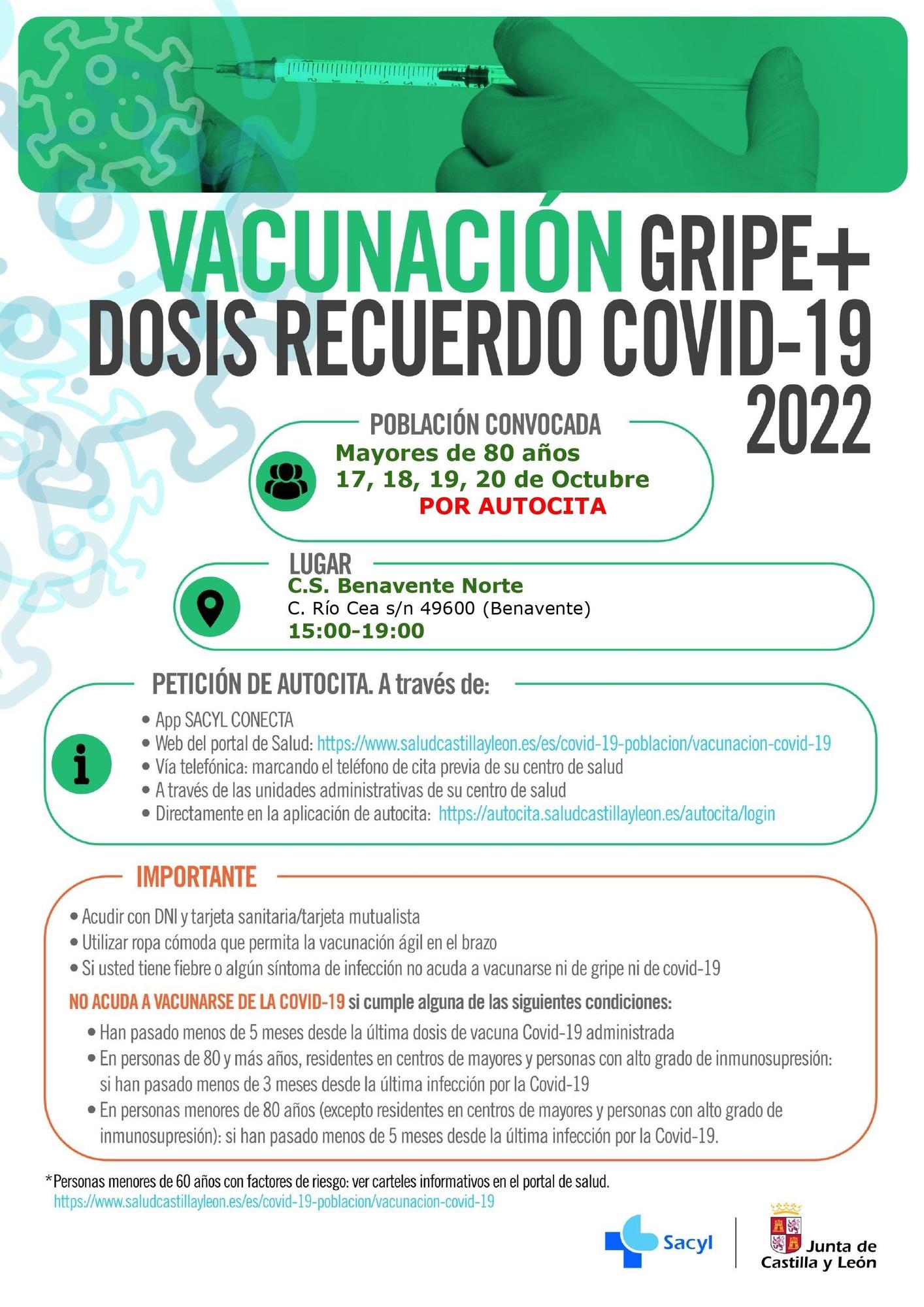 Cartel de vacunación del Centro de Salud Benavente Norte