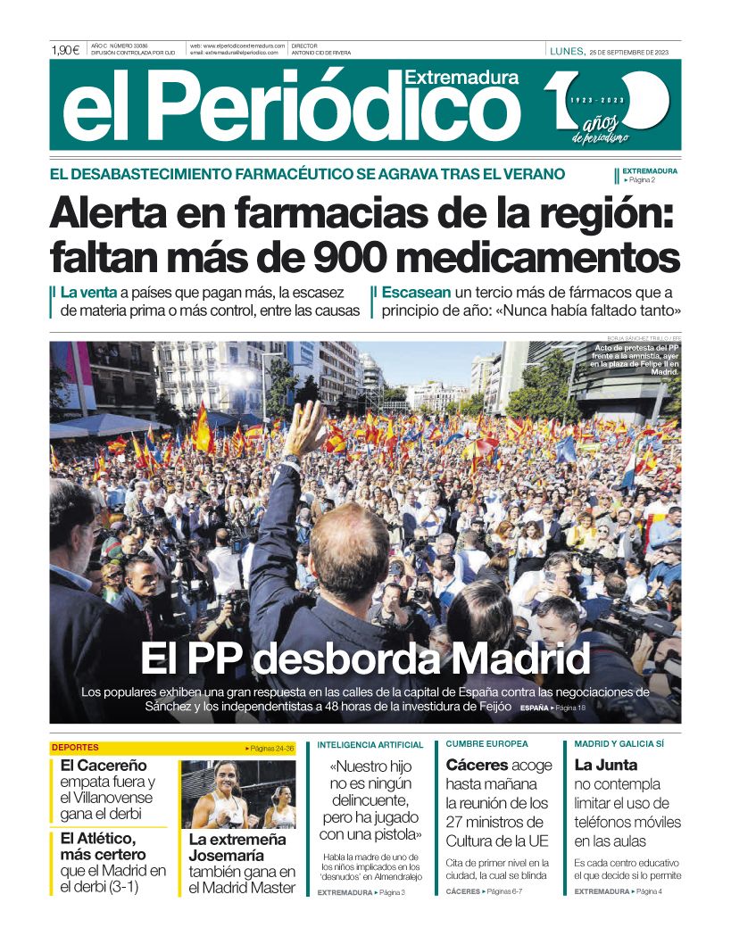 Consulta la portada correspondiente al día 25 de septiembre de 2023