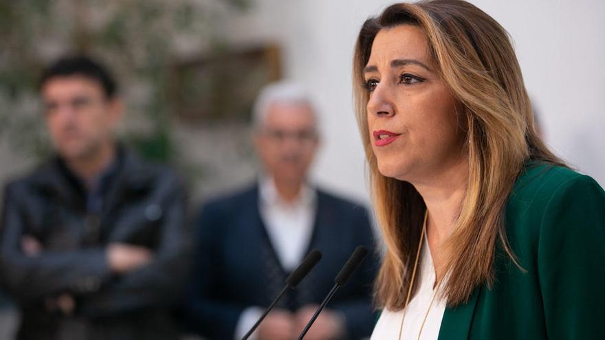 Susana Díaz, durante la rueda de prensa de este viernes en Sevilla.