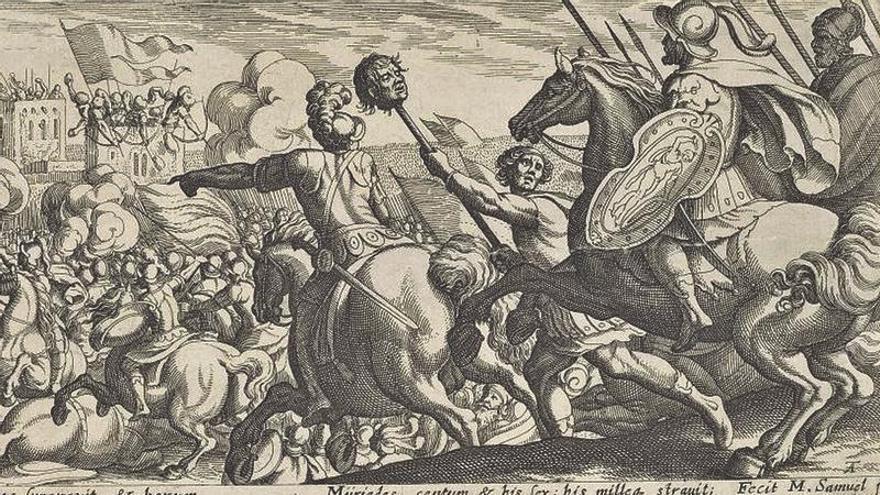 Fragmento del grabado en el que que se representa la batalla de ‘Munda’, realizado por Matthäus Merian hacia 1625.