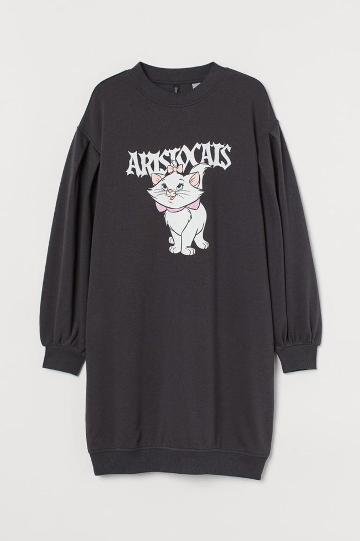 Vestido-sudadera con manga abullonada de 'Los Aristogatos', de H&amp;M