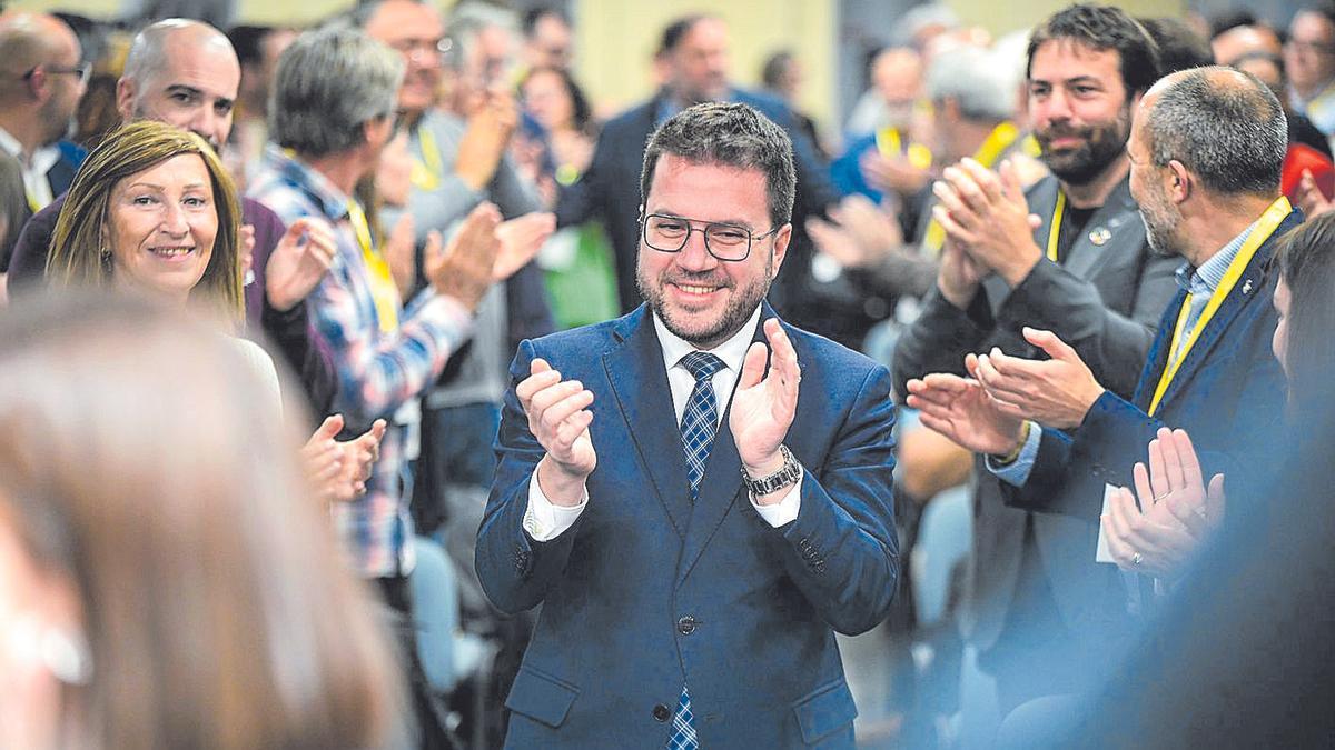 El president Pere Aragonès en el Consell Nacional d'ERC del lunes.