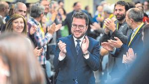 El president Pere Aragonès en el Consell Nacional dERC del lunes.