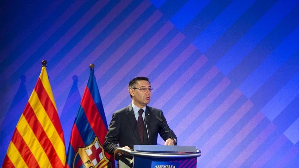 Josep Maria Bartomeu, durante la asamblea de compromisarios.