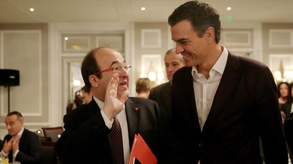 Miquel Iceta y Pedro Sánchez, este miércoles en Madrid.