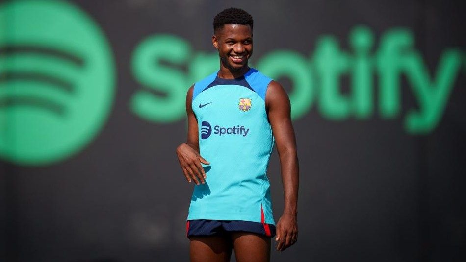 Ansu Fati, en el último entrenamiento antes del Betis.