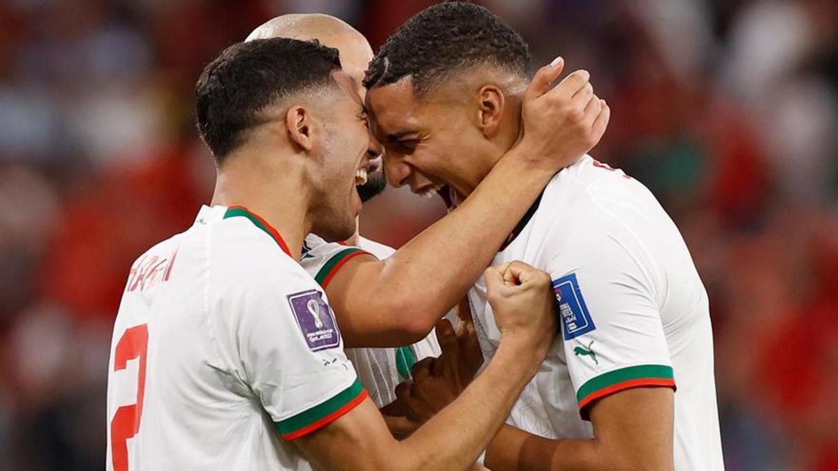 Jugadores de Marruecos celebran un gol de su selección.
