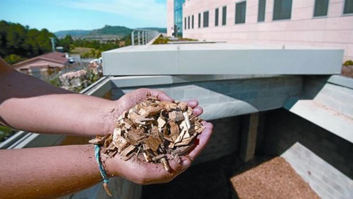 Depósito de combustible de una caldera de biomasa en el Centre Tecnològic Forestal de Catalunya en Solsona (Solsonès).