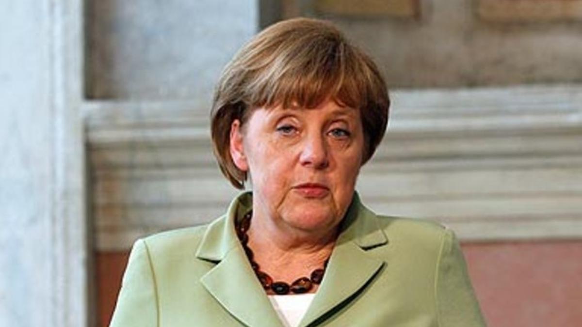 Angela Merkel en la rueda de prensa tras la cumbre en Roma.