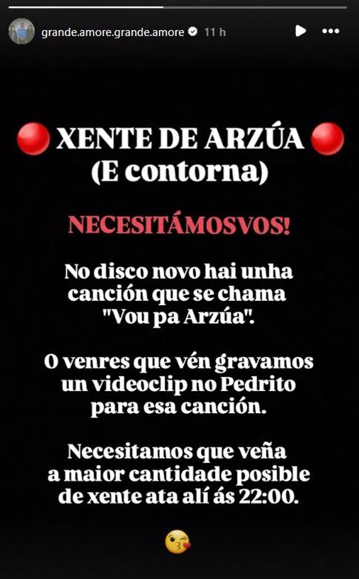 Llamamiento por redes sociales de Grande Amore