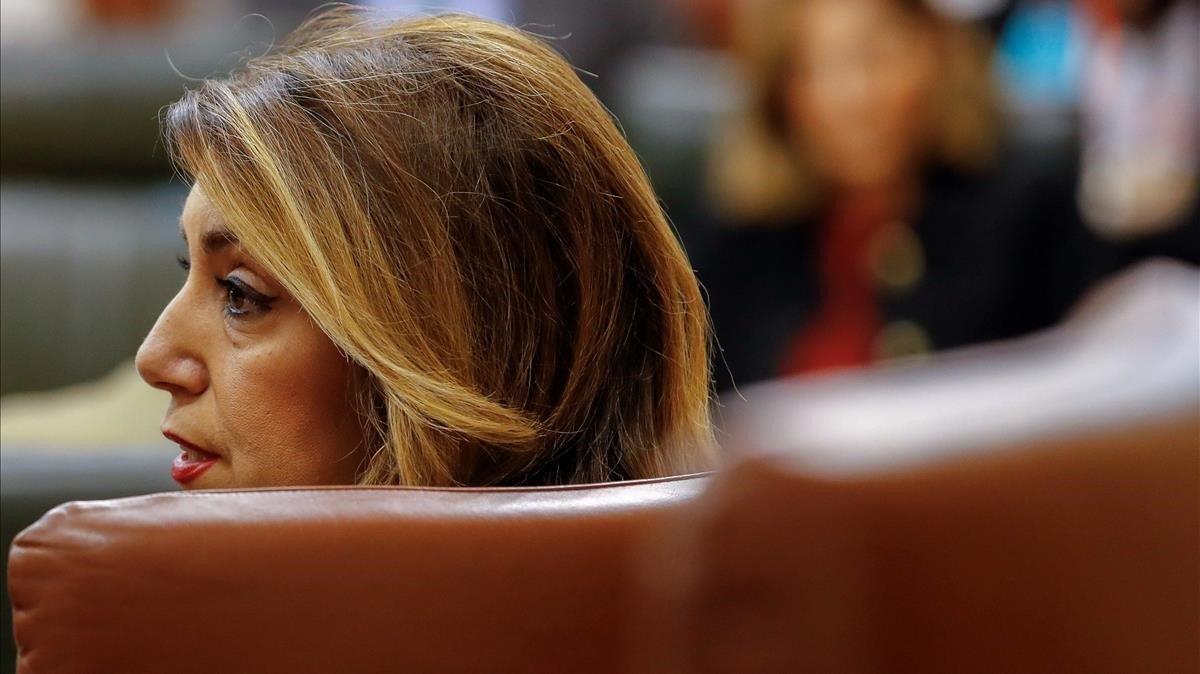 La líder del PSOE andaluz, Susana Díaz, durante una sesión en el Parlamento regional.