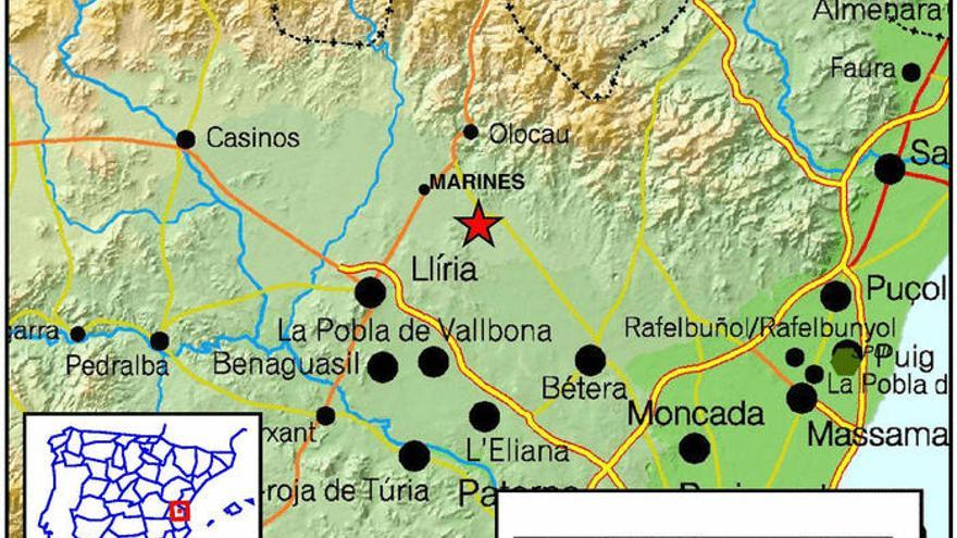 Un pequeño terremoto de magnitud 2 se registra en Llíria y Marines