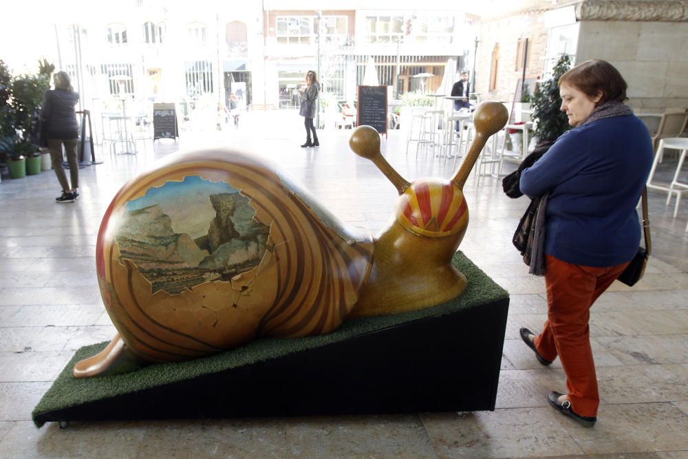 Exposición de caracoles gigantes en el mercado de Colón