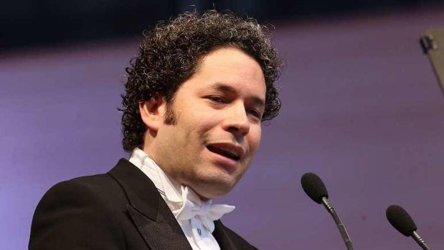 Gustavo Dudamel, anoche en el Obradoiro.