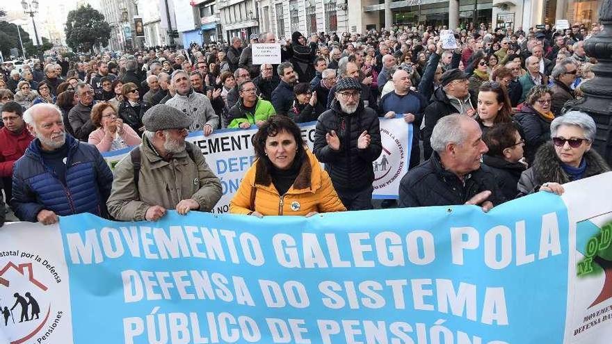 Protesta en A Coruña en defensa del sistema público de pensiones.