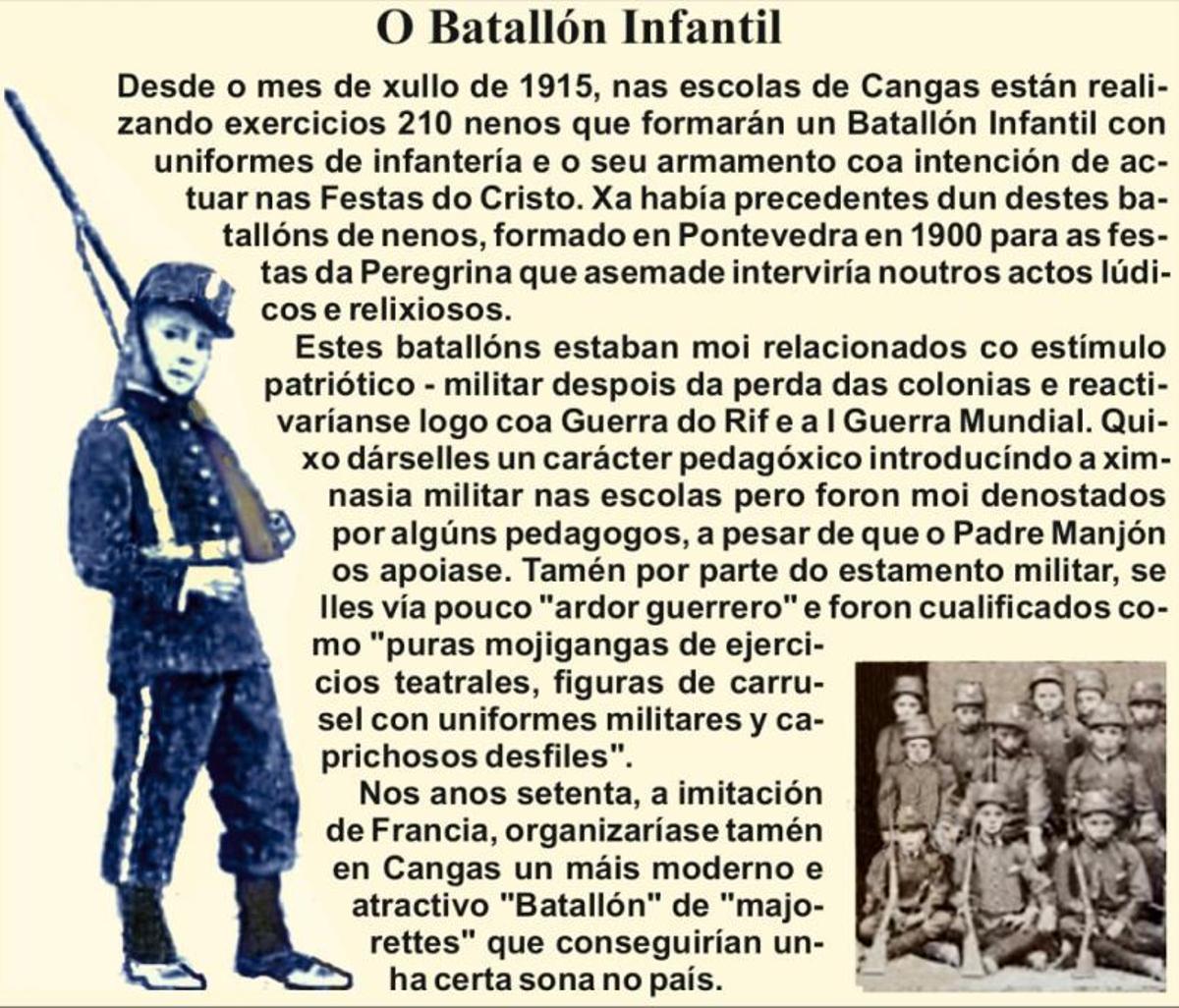 Esquerda: Batallón infantil de 1915. Arriba: Asignaturas do ano 1910.   | // ARQUIVO DO AUTOR