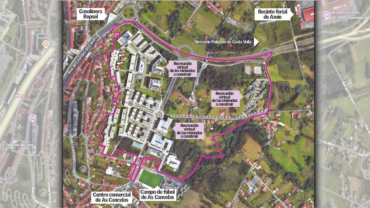 Recreación de la disposición de las viviendas en el nuevo barrio de vivienda protegida de Santiago