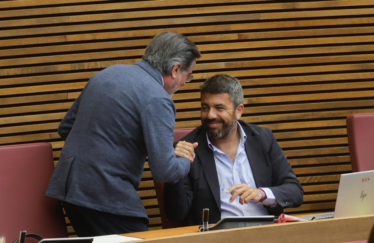 Carlos Mazón i Alfredo Castelló, este dimecres, en el ple de les Corts
