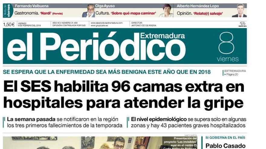 Esta es la portada de EL PERIÓDICO EXTREMADURA correspondiente al día 8 de febrero del 2019