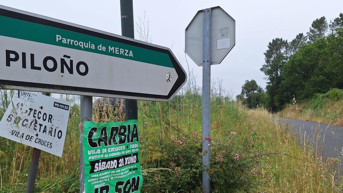 Maleza en el vial de Piloño y Merza.