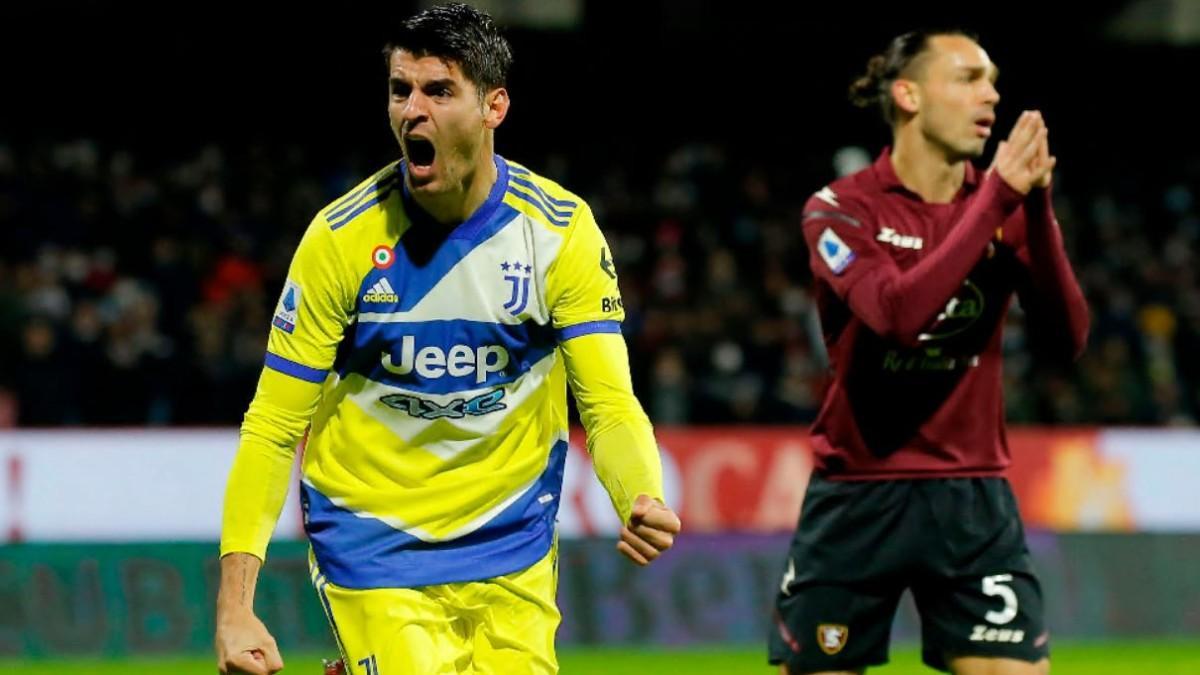 Morata celebra su gol ante la Salernitana