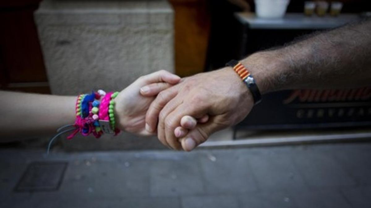 Ensayo de la cadena humana en el barrio de Gràcia previa a la Diada