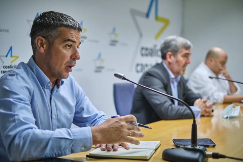 CC-PNC presenta un paquete de propuestas sanitarias para la recuperación turística de Canarias. Fernando Clavijo, Narvay Quintero y José Díaz Flores  | 01/06/2020 | Fotógrafo: Andrés Gutiérrez Taberne