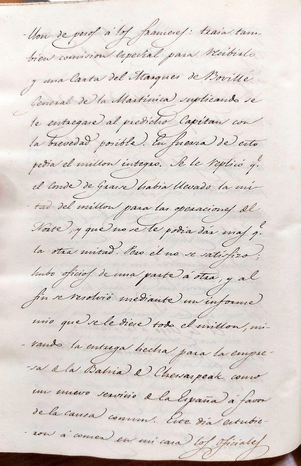 Carta de Francisco de Saavedra en la que habla de una de las entregas de dinero: un millón de pesos a los franceses.