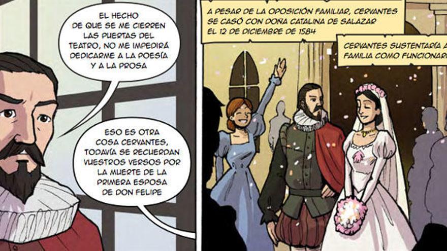 Viñetas del cómic sobre Cervantes.