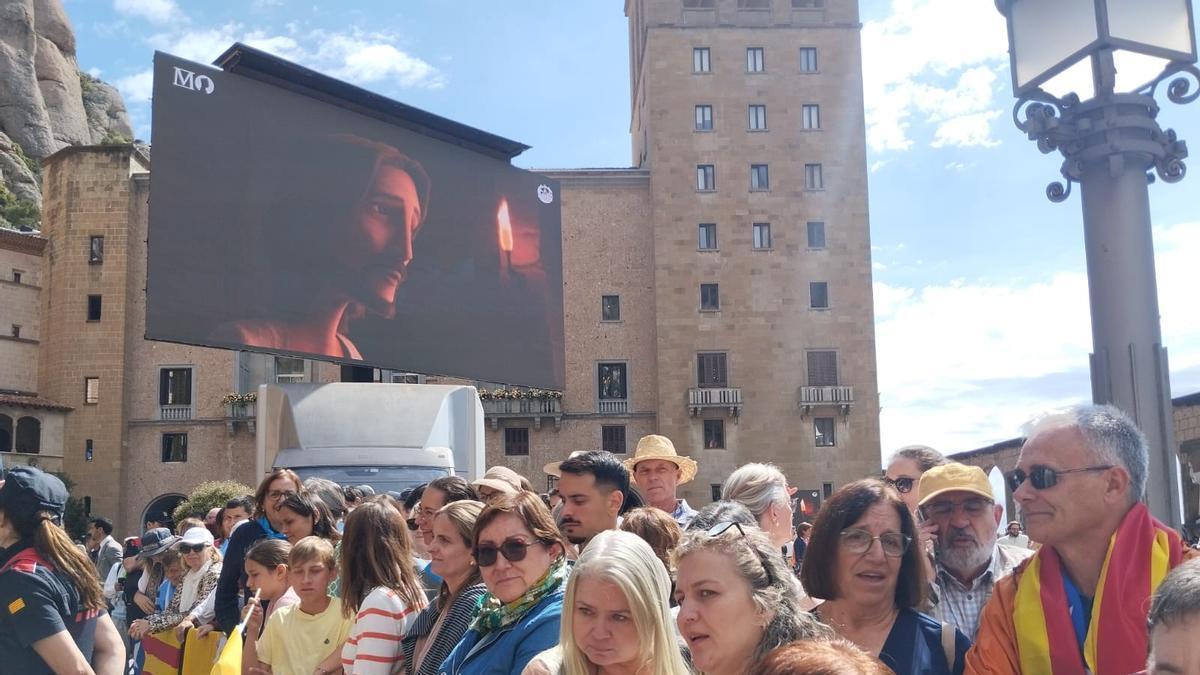 Fidels davant la pantalla amb la projecció de la pel·lícula de dibuixos animats