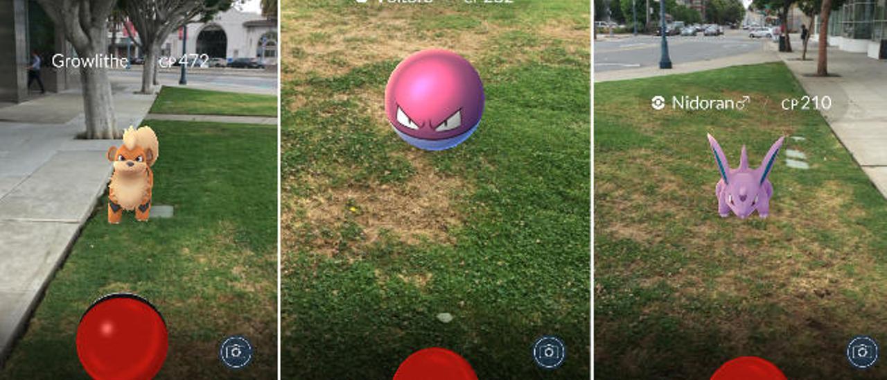 Varias pantallas de móvil en pleno uso del &#039;Pokémon Go&#039;.