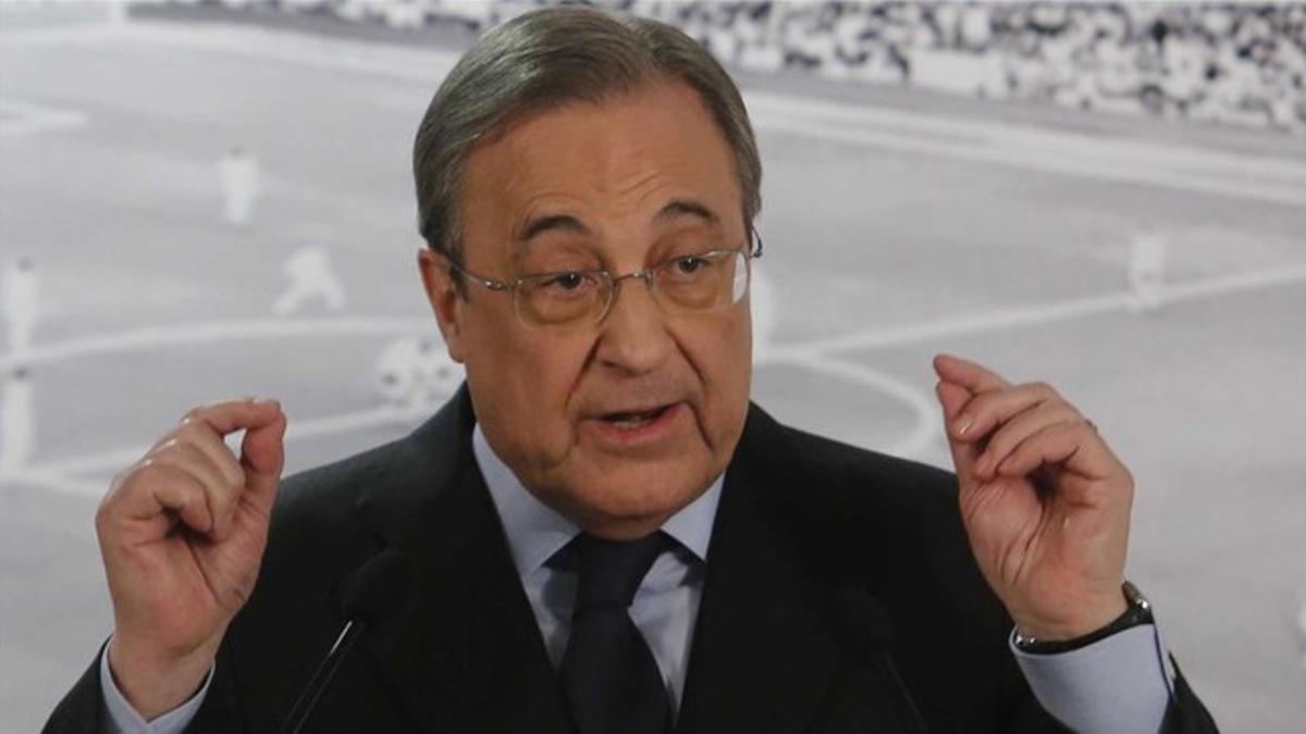 El presidente del Real Madrid Florentino Pérez, durante la comparecencia del pasado lunes