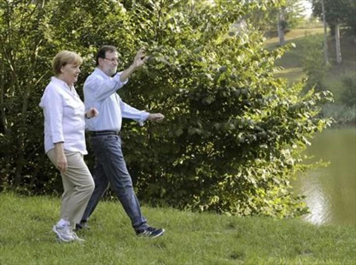 Angela Merkel i Mariano Rajoy, el 31 d’agost passat al castell de Meseberg, a Alemanya. Angela Merkel i Mariano Rajoy, el 31 d’agost passat al castell de Meseberg, a Alemanya.