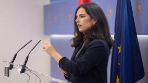 La portavoz de VOX en el Congreso, Pepa Millán, durante una rueda de prensa en el Congreso.