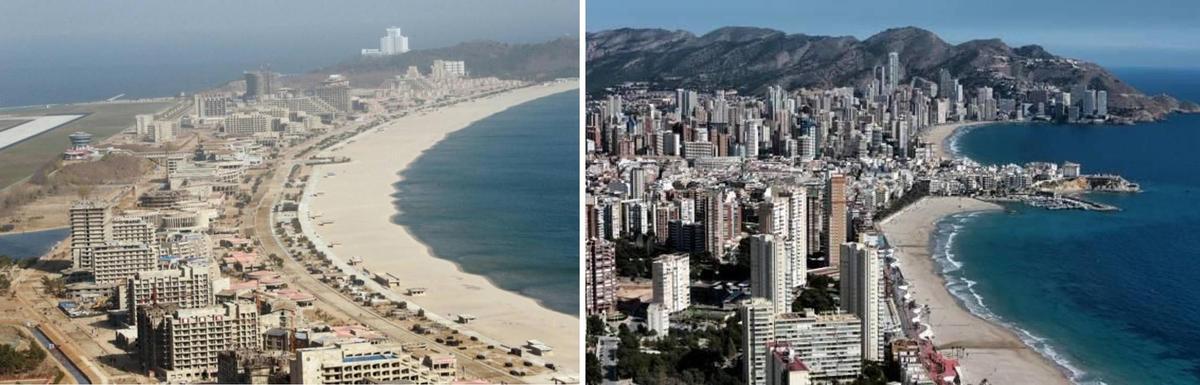 El 'Benidorm' de Corea del Norte y, a la derecha, el de la Costa Blanca.