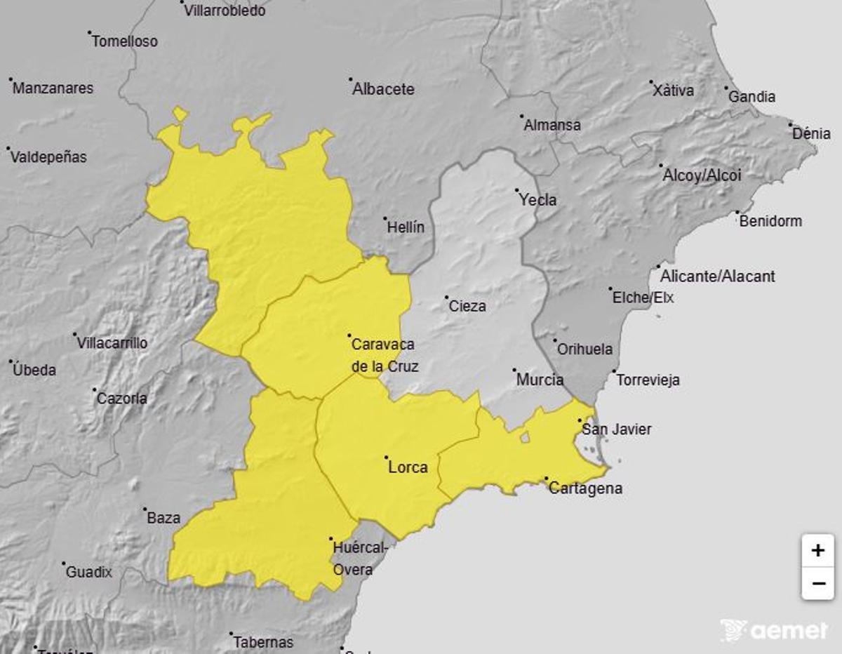 Mapa de alerta meteorológica en la Región