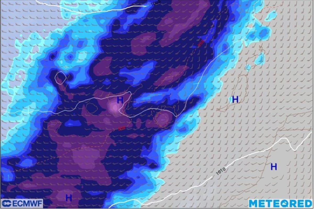 Mapa en el que se muestra a la borrasca Francis sobre Canarias