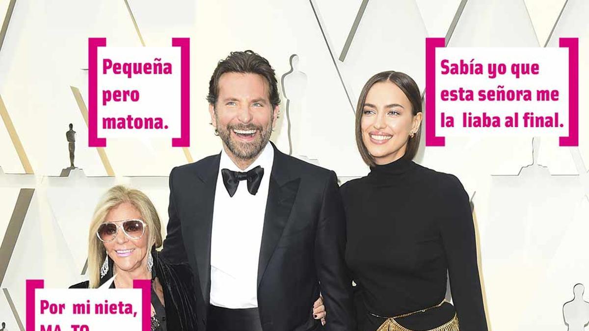 Bradley Cooper, Irina Shayk y la madre del actor, Gloria Campano en los Oscar