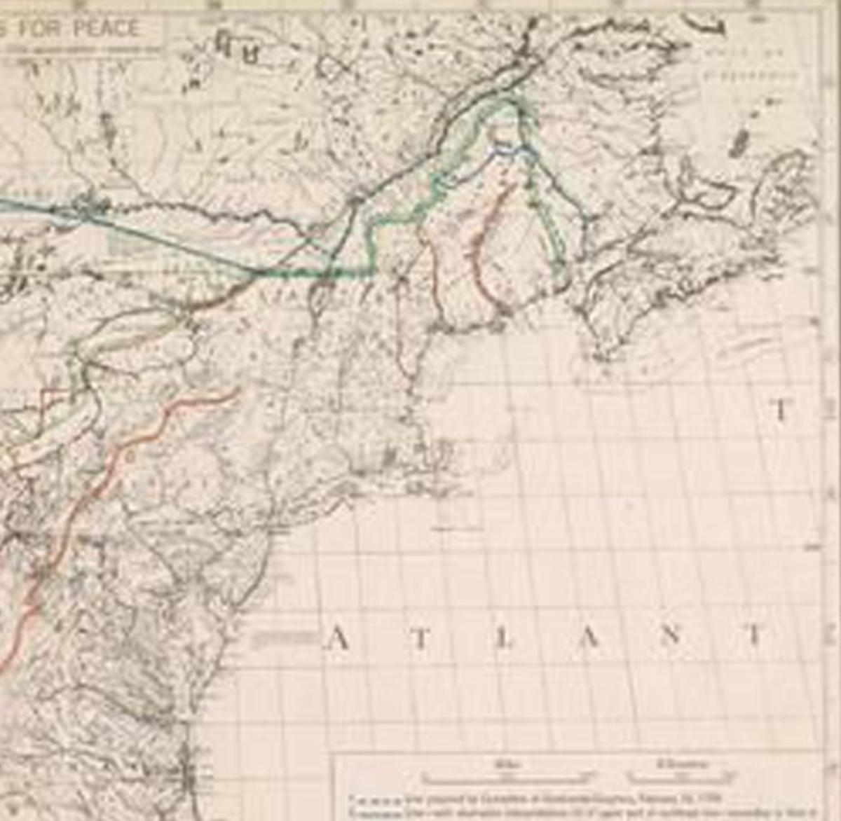 Mapa de los Estados Unidos de América durante su proceso de independencia (1776-1783). Extraído de: Altas de la Geografía Histórica de los Estados Unidos de Charles O.Paullin y John K. Wright, (1932).(Lámina 89).