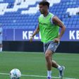 Javi Puado, durante un entrenamiento previo al partido ante el Atlético