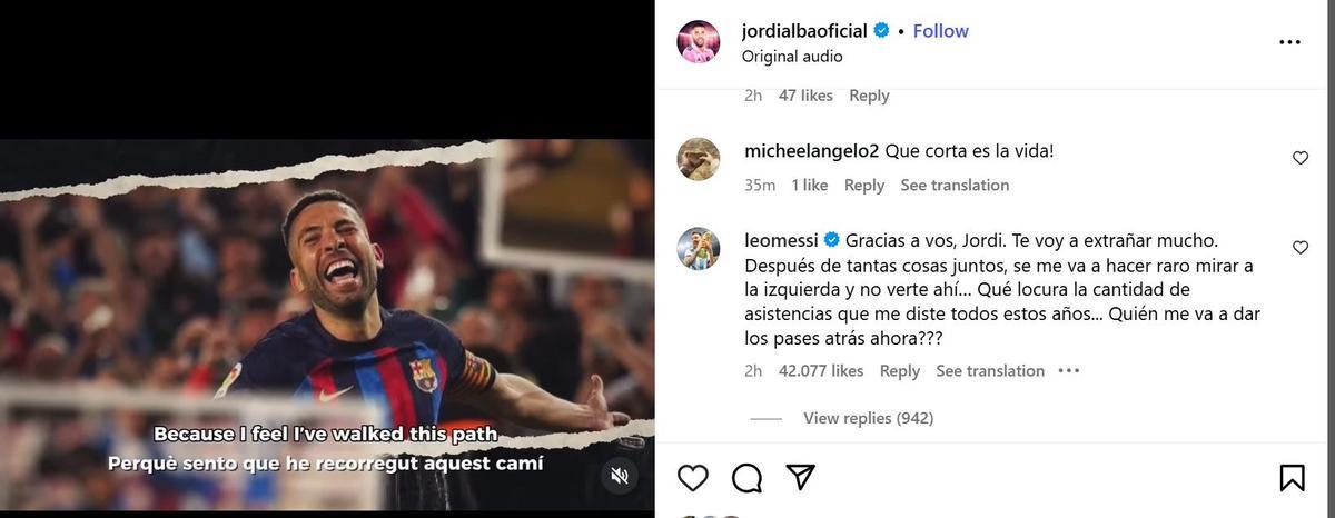 El mensaje de Leo Messi a Jordi Alba
